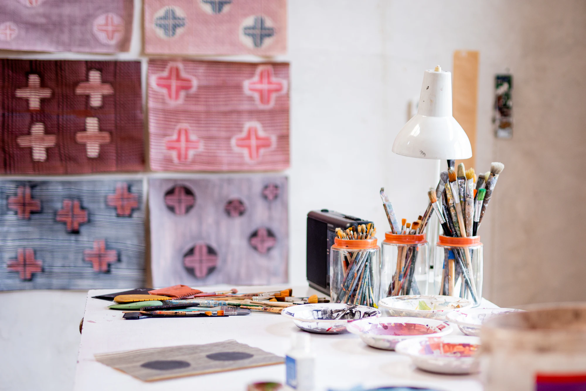 Design swatches on a studio desk